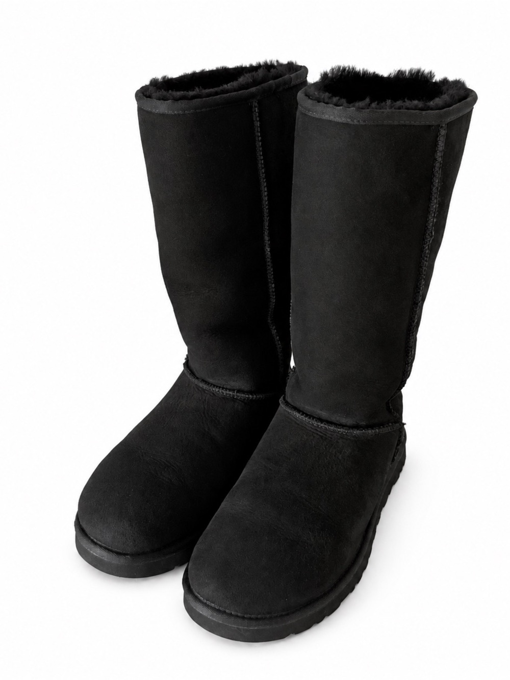 UGG Australia Classic Tall 5815 Boots Womens 8 Black Suede Sheepskin Fold EUC